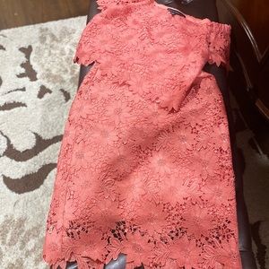 White House Black Market Coral Lace Skirt Set